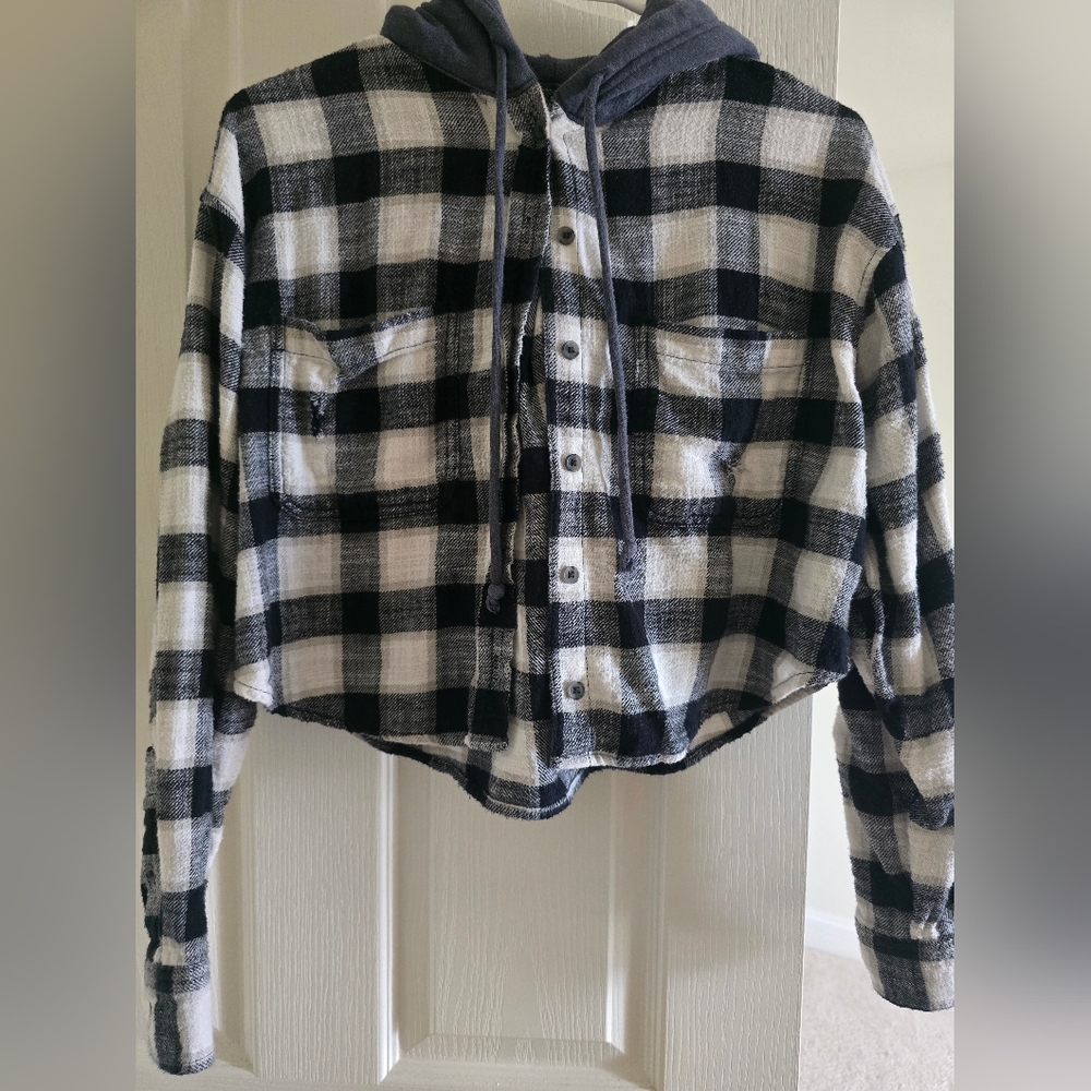 American Eagle Outfitters Monochrome Plaid Hoodie